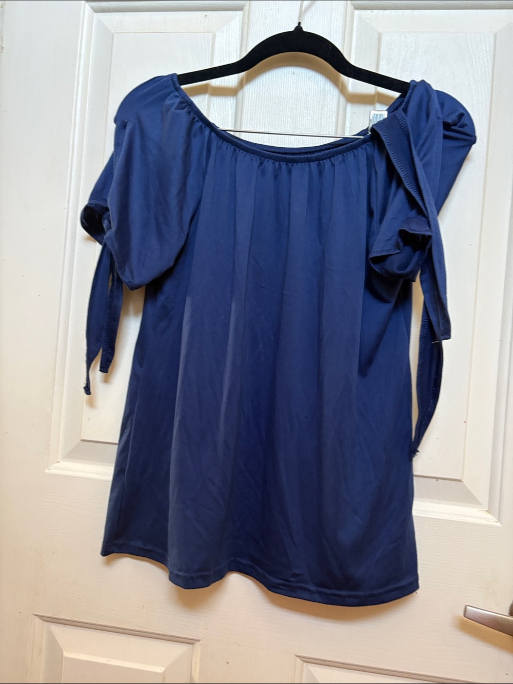 Source Unknown Navy Off-Shoulder Tie Sleeve Blouse